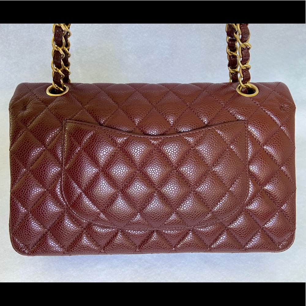SOLD 15B CHANEL Classic Medium Double Flap Burgundy Caviar Brush Matte Gold HWR - Picture 8 of 16